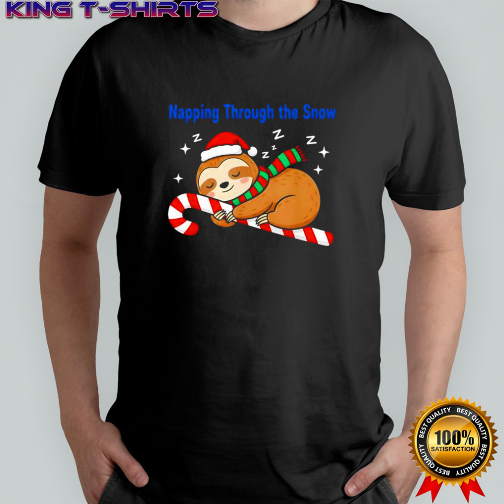 Napping Through The Snow Christmas Sloth Candy Cane shirt