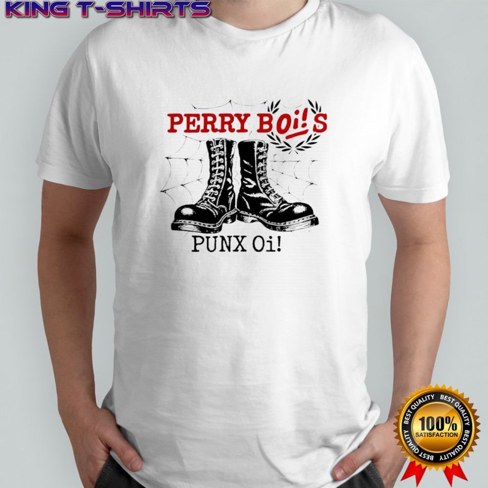 Perrybois Punx Oi band combat boots and a spiderweb graphic shirt