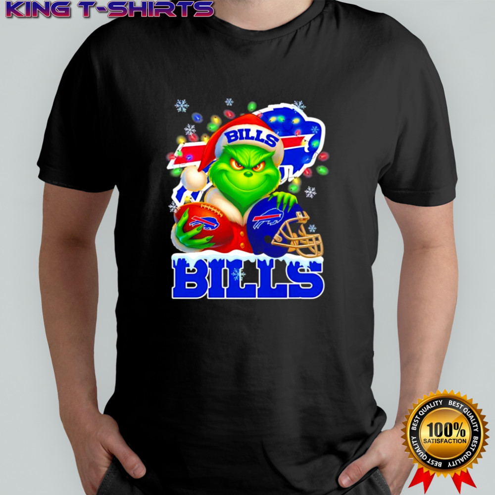 Santa Christmas Grinch Buffalo Bills holding helmet football shirt