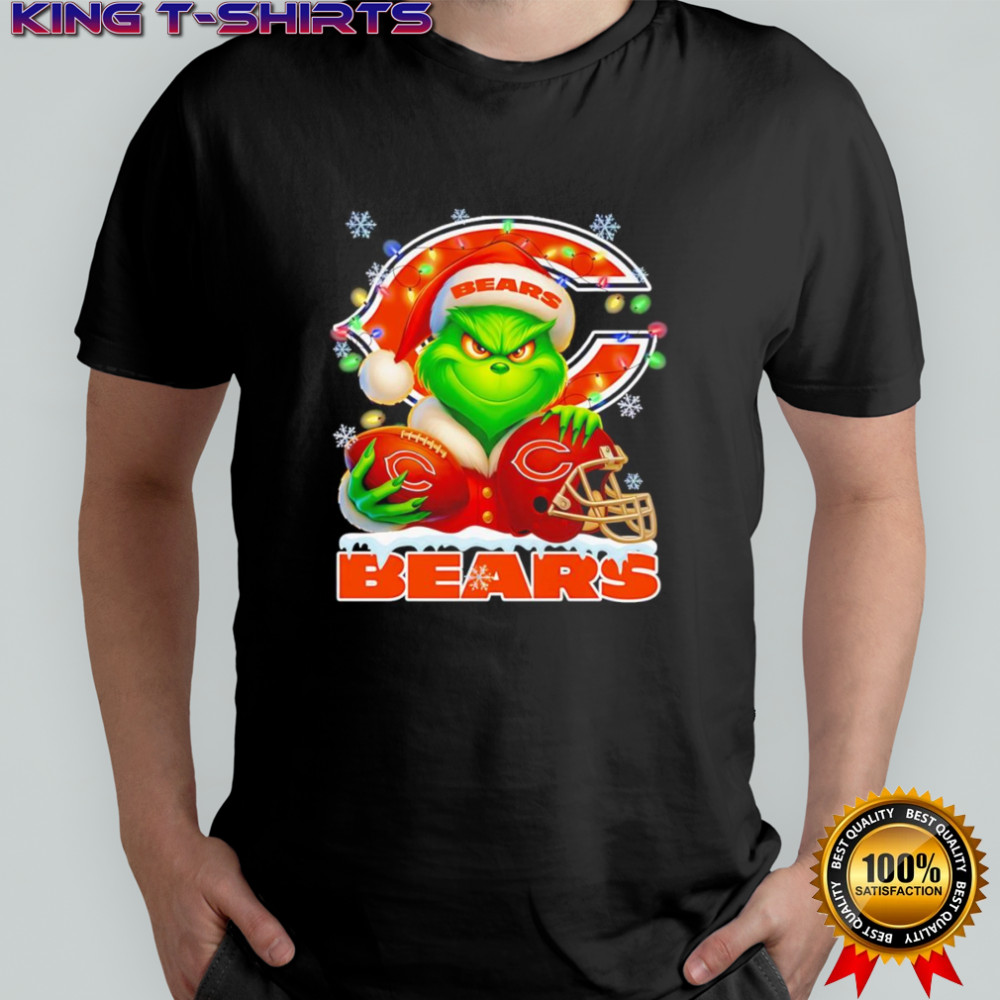 Santa Christmas Grinch Chicago Bears holding helmet football shirt