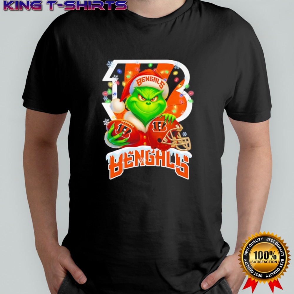 Santa Christmas Grinch Cincinnati Bengals holding helmet football shirt