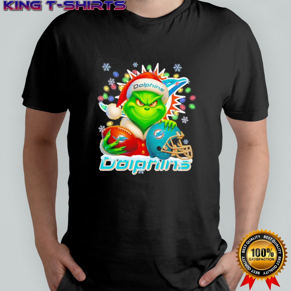 Santa Christmas Grinch Miami Dolphins holding helmet football shirt