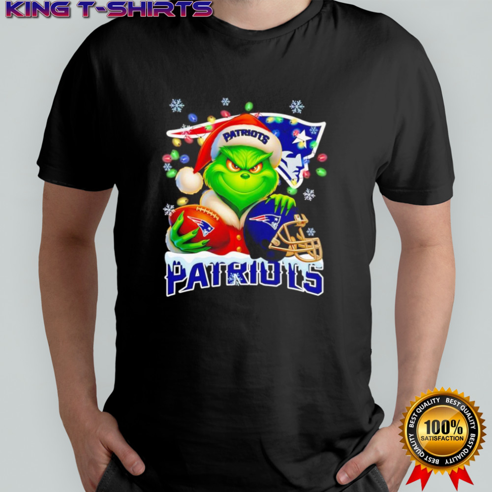 Santa Christmas Grinch New England Patriots holding helmet football shirt