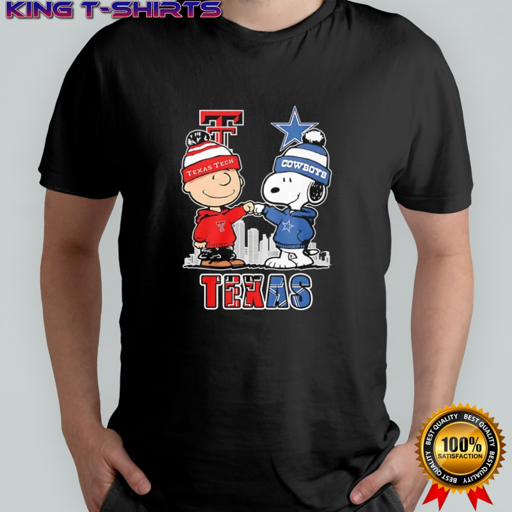 Snoopy and Charlie Brown bump Texas Tech Red Raiders and Dallas Cowboys shirt