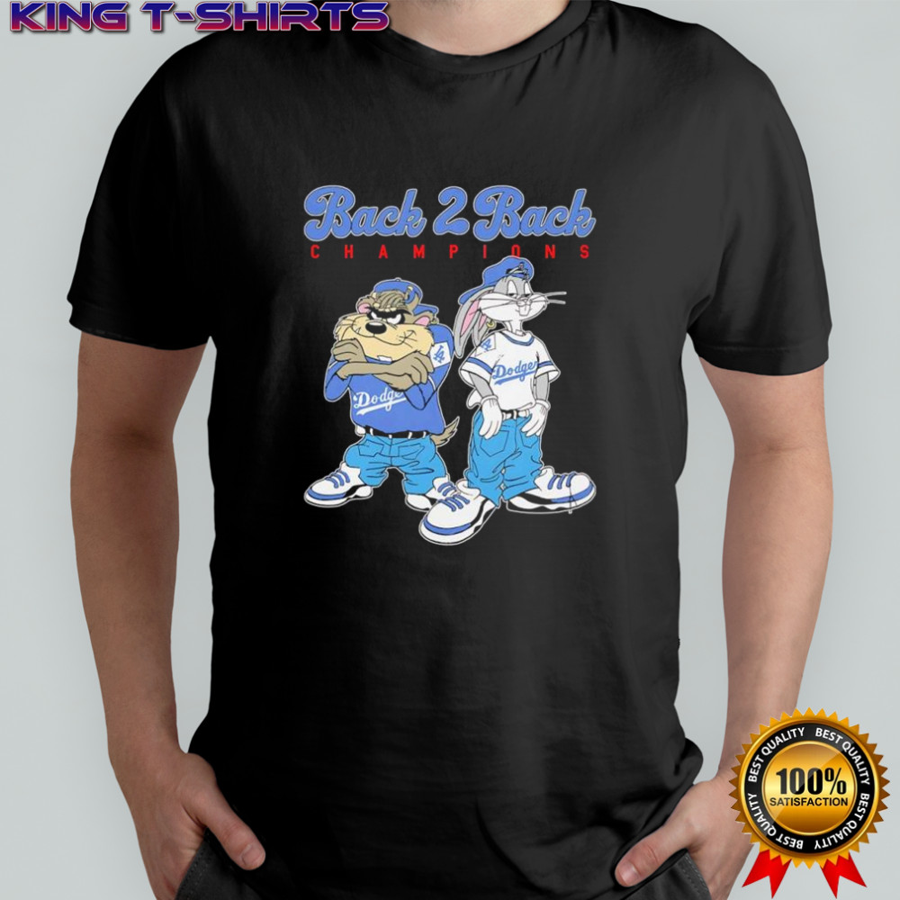 Tasmanian Devil Taz and Bugs Bunny wearing Dodgers Back 2 Back champions pose shirt