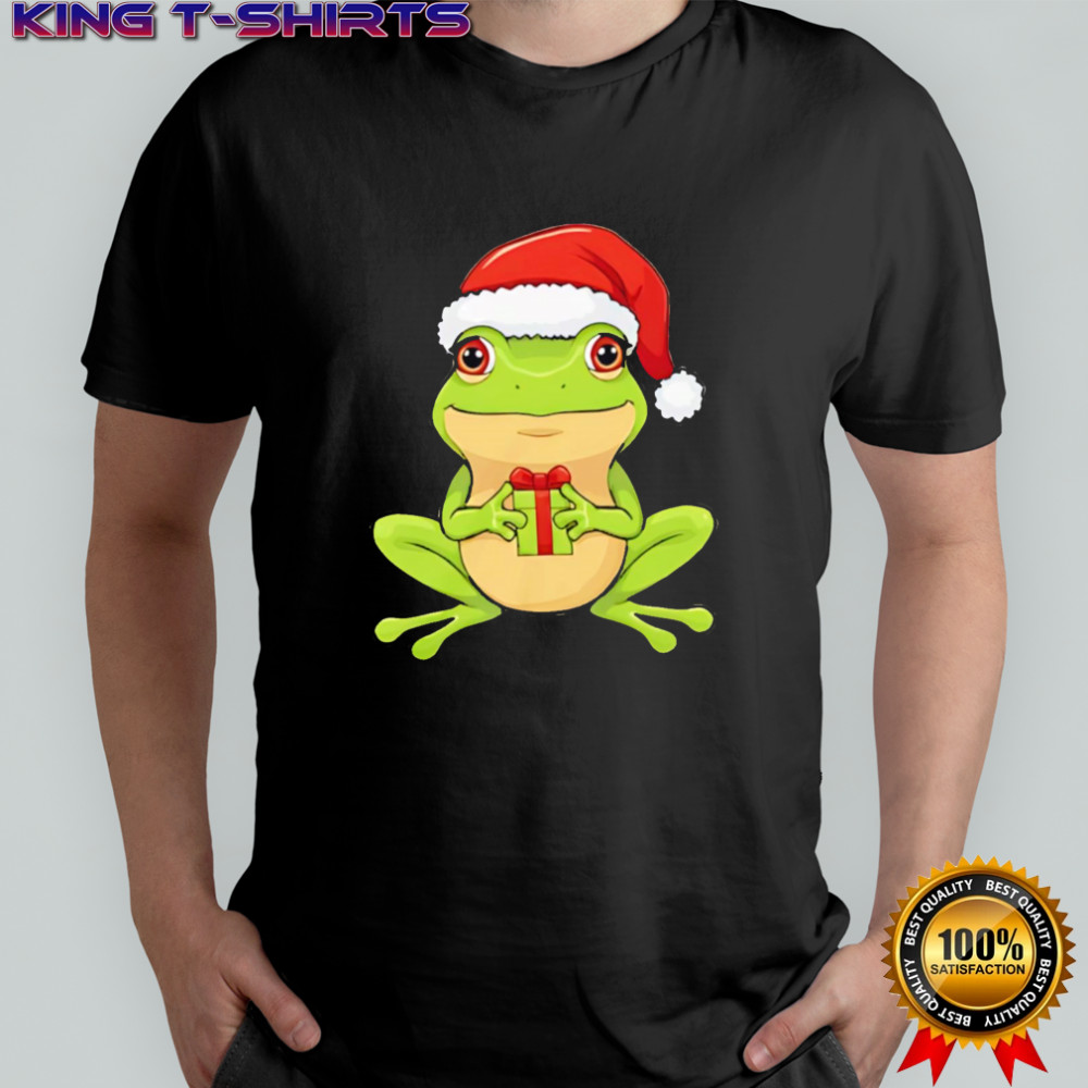 Top Cute Christmas Frog with Santa Hat shirt