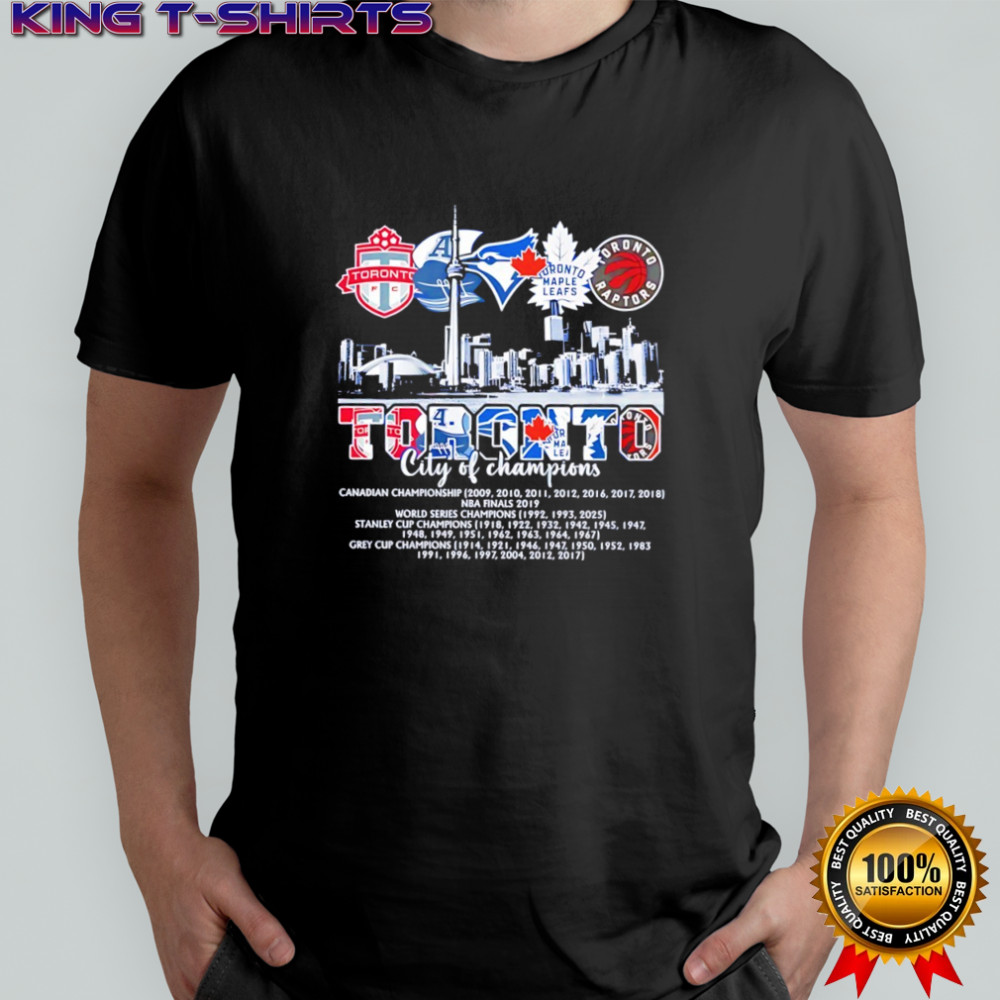 Toronto city skyline sport team logos city of Champions 2025 shirt