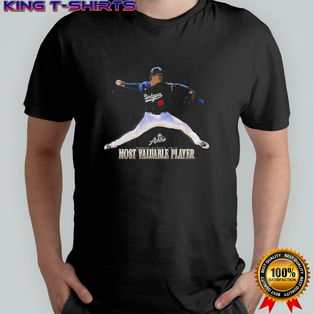 Yoshinobu Yamamoto baseball throw Los Angeles Dodgers World Series Most Valuable Player shirt