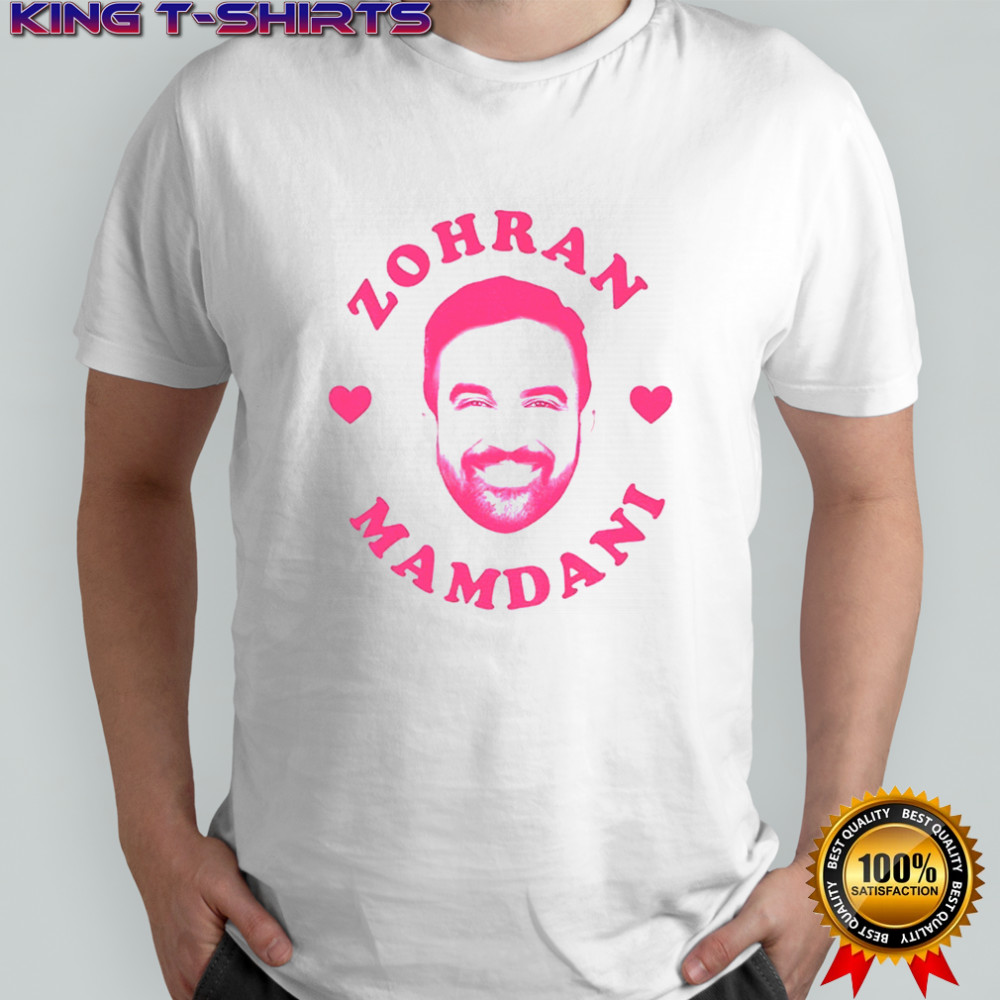Zohran Mamdani big face pink heart NYC Mayor 2025 political shirt