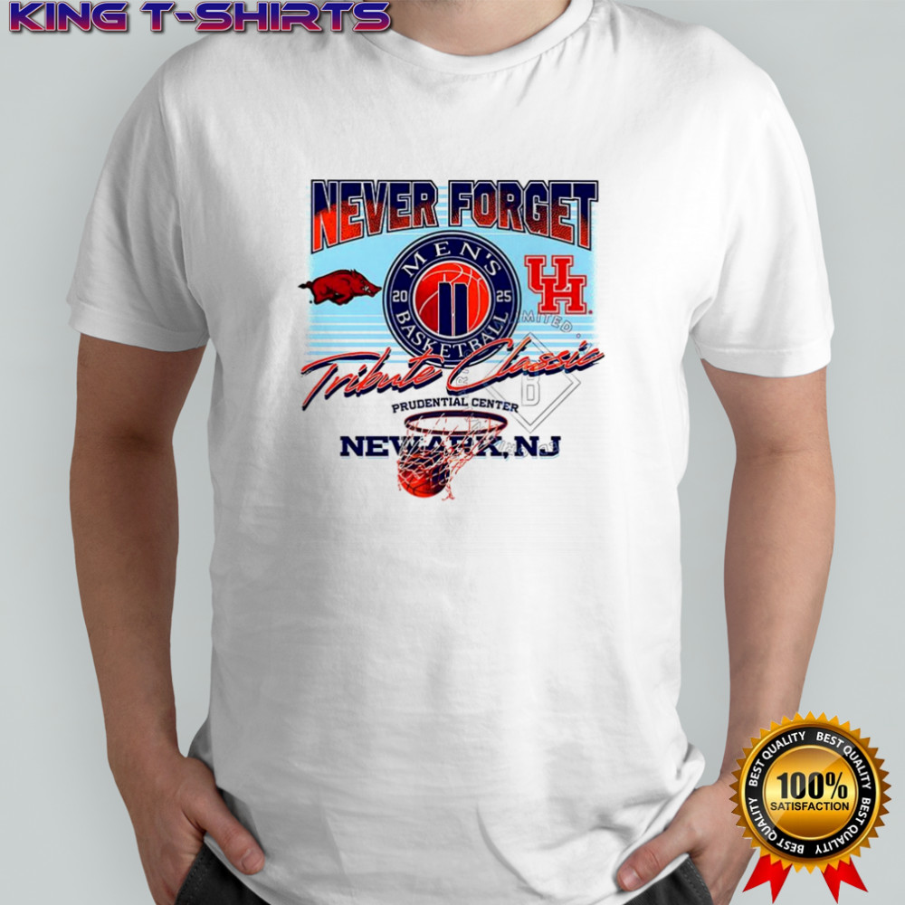 Arkansas Razorbacks vs Houston Cougars never forget tribute classic 2025 shirt