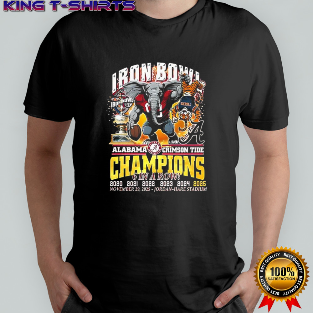 Auburn Tigers beat Alabama Crimson Tide NCAA Iron Bowl Champions 2025 6 in a row mascot shirt