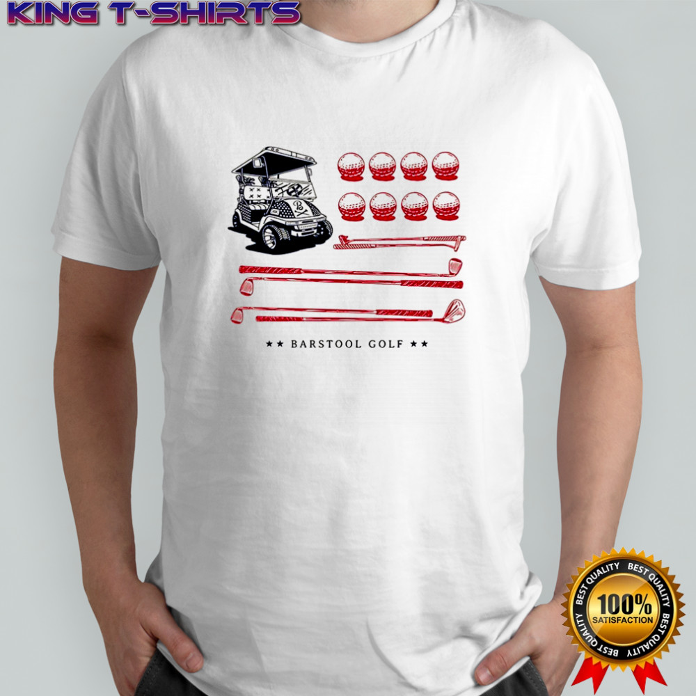 Barstool golf cart ball and club USA flag shirt