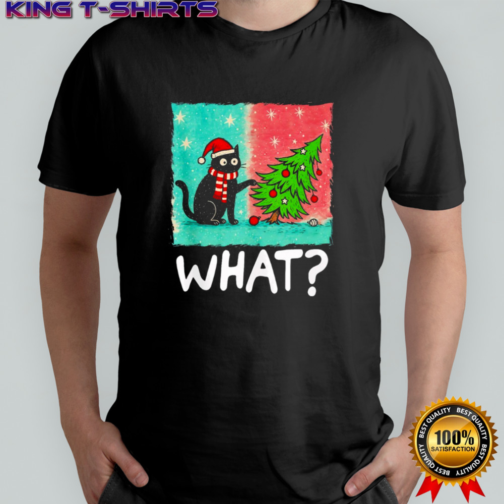 Black Cat What Gift Pushing Christmas Tree shirt