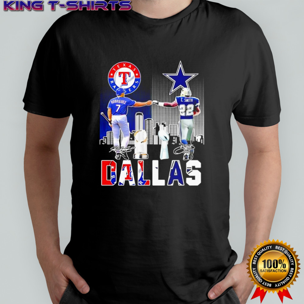 Dallas sports teams Texas Rangers & Dallas Cowboys players signatures shirt