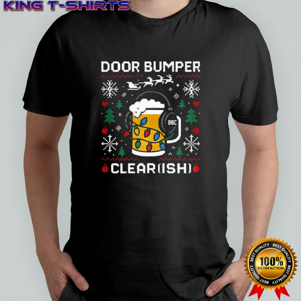Door Bumper Clear ish beer mug with headphones and Christmas lights shirt