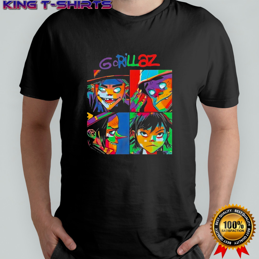 Gorillaz members 2-D Murdoc Niccals Noodle Russel Hobbs graphic shirt