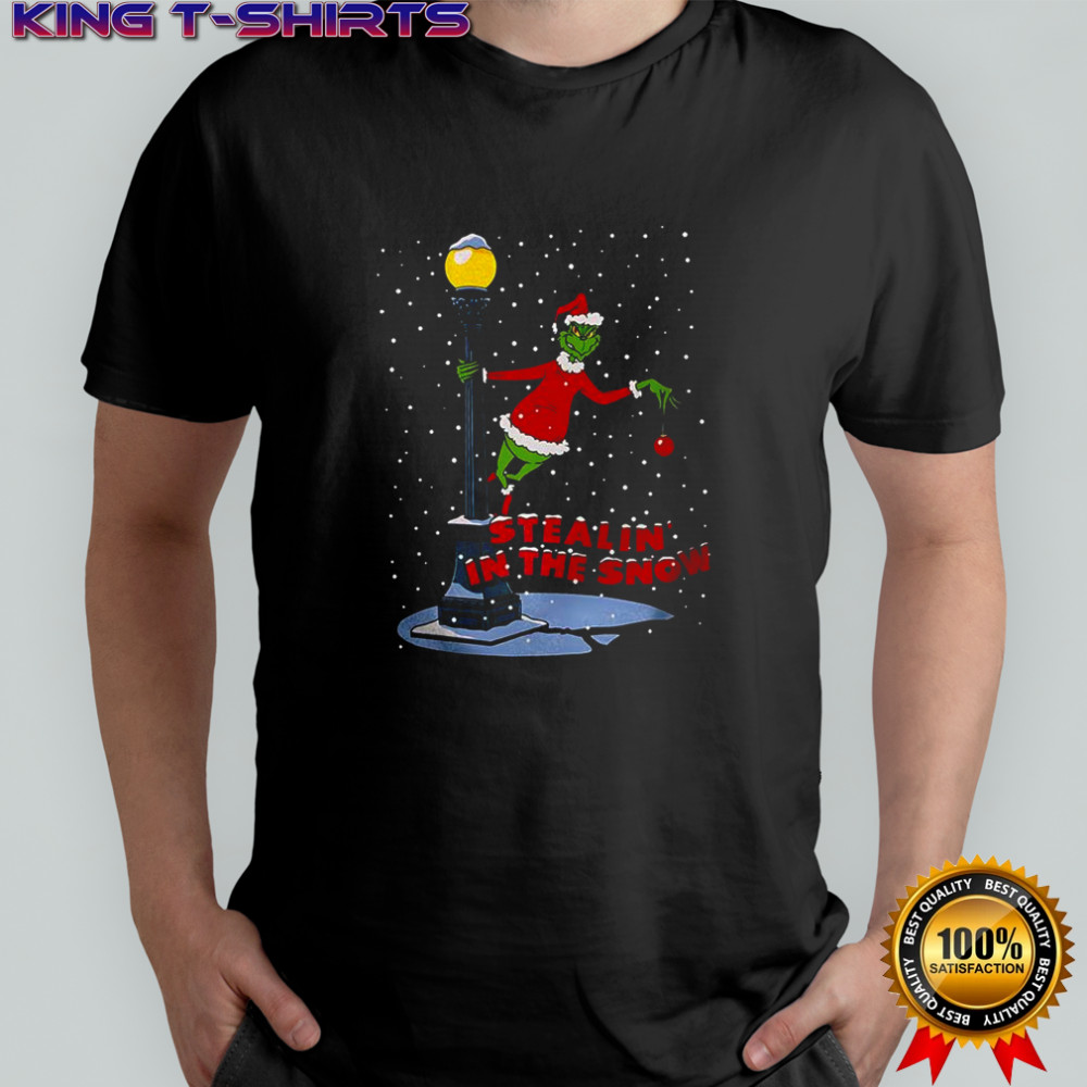 Grinch stealing in the snow cartoon Christmas shirt