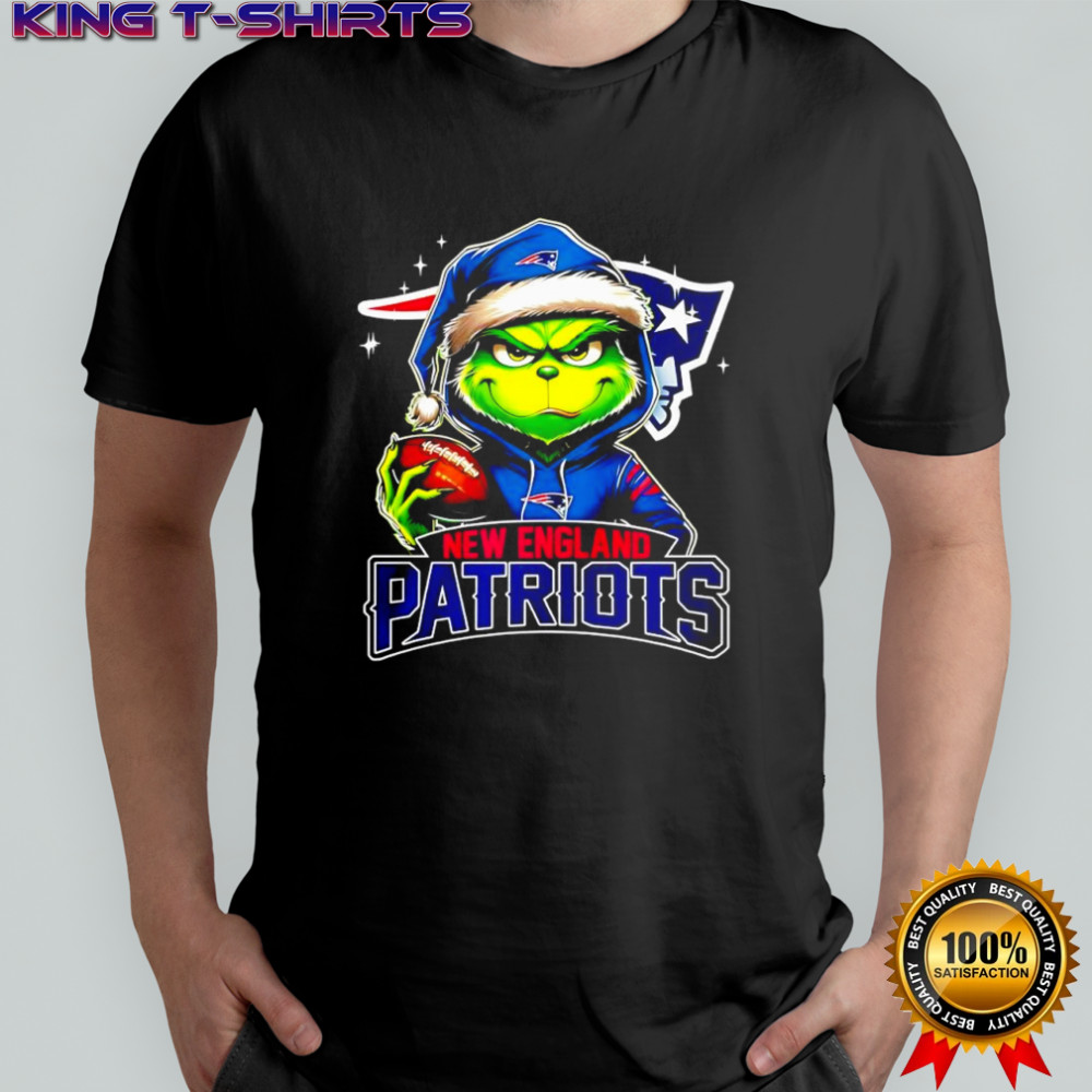 Grinch wearing Santa x New England Patriots hat Christmas shirt