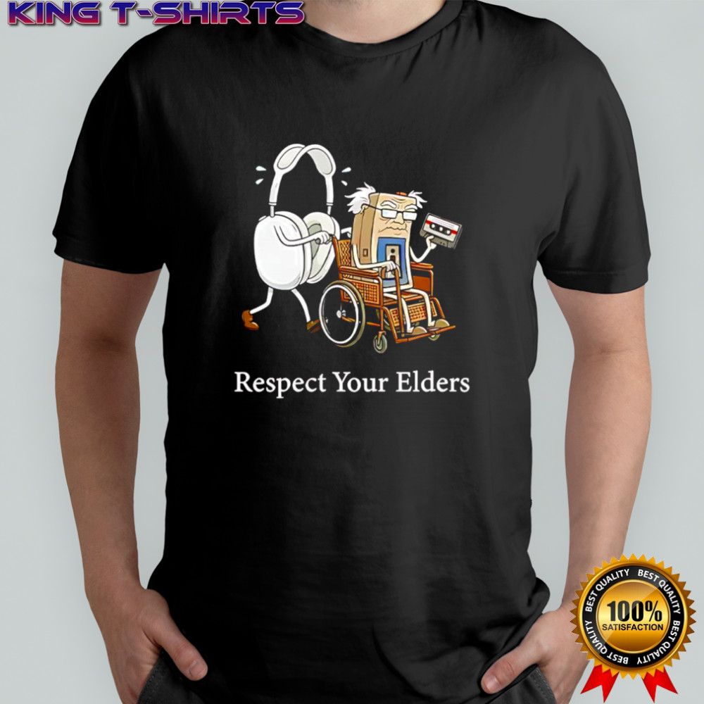 Headphones and cassette respect your elders audio technology shirt