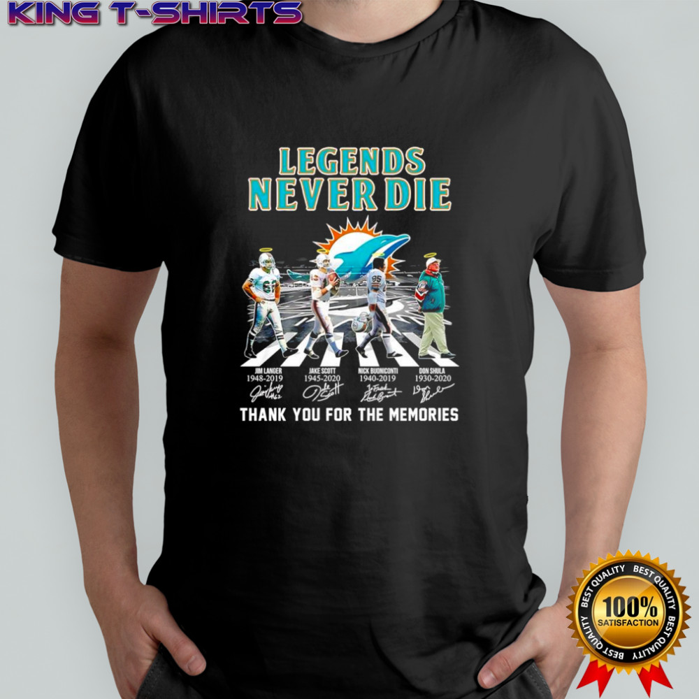 Legends Never Die Miami Dolphins Jim Langer Jake Scott Nick Buoniconti Don Shula Signatures shirt