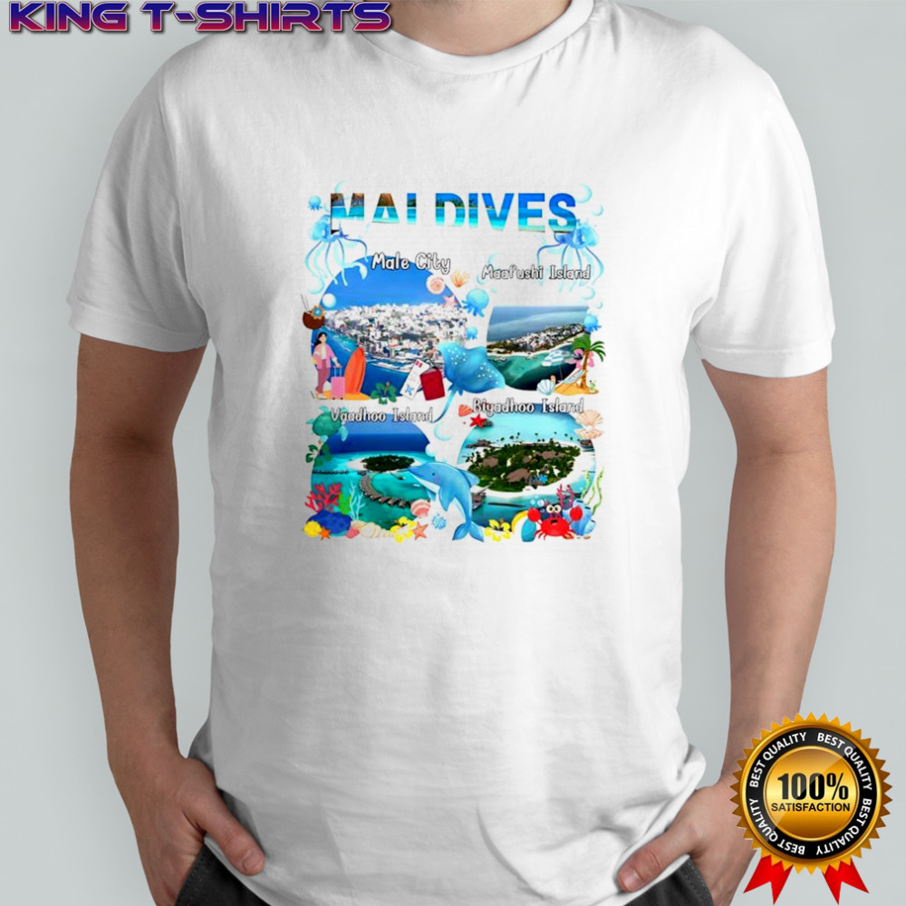 Maldives collage beach scenes Male City Maafushi Vaadhoo Biyadhoo island shirt