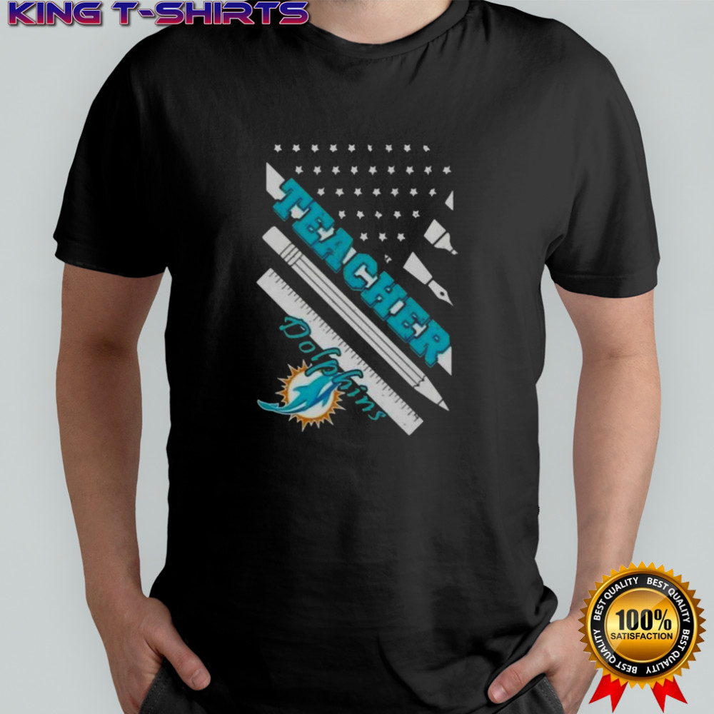 Miami Dolphins Football X Teacher American Flag T-Shirt