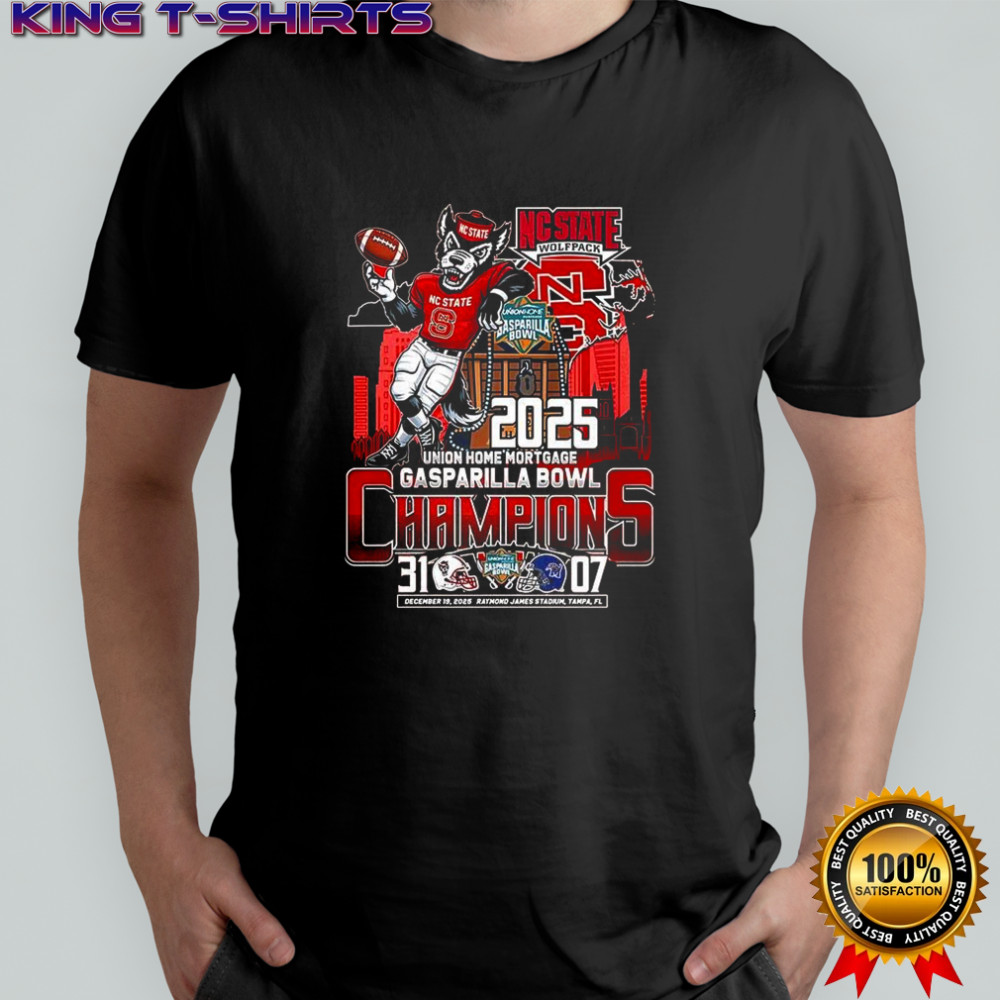 NC State Wolfpack Union home mortgage Gasparilla Bowl 2025 Champions celebrating score shirt