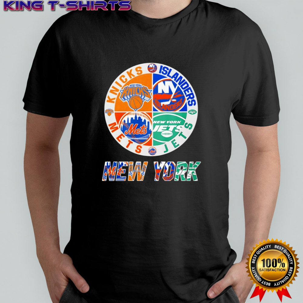 New York Islanders New York Mets New York Jets New York Knicks mashup logo shirt