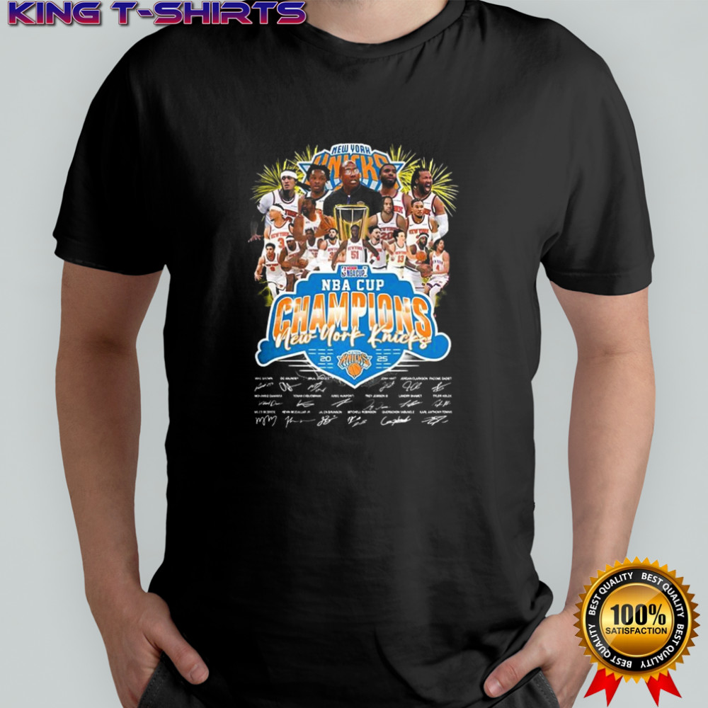 New York Knicks NBA Cup Champions 2025 celebration player signature shirt