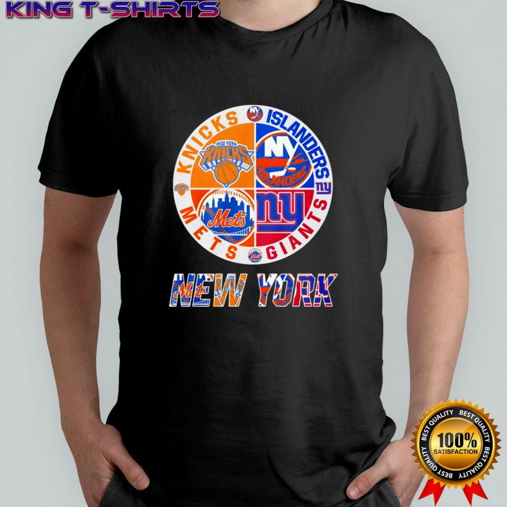 New York Knicks New York Islanders New York Mets New York Giants mashup logo shirt