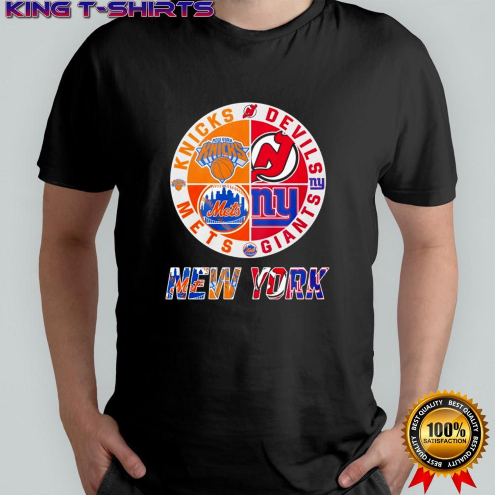 New York Knicks New York Mets New Jersey Devils New York Giants mashup logo shirt