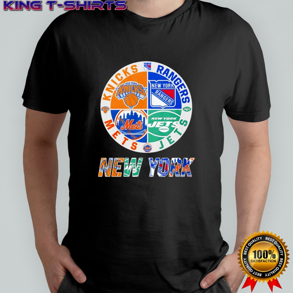 New York Knicks New York Mets New York Jets New York Rangers mashup logo shirt