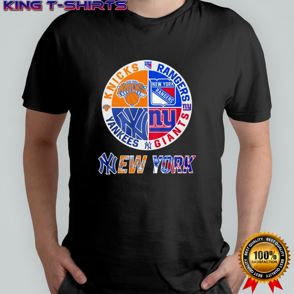New York Knicks New York Rangers New York Yankees New York Giants mashup logo shirt