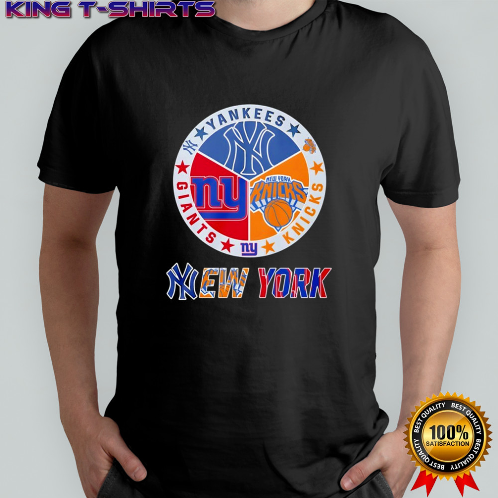 New York Knicks New York Yankees New York Giants mashup logo shirt