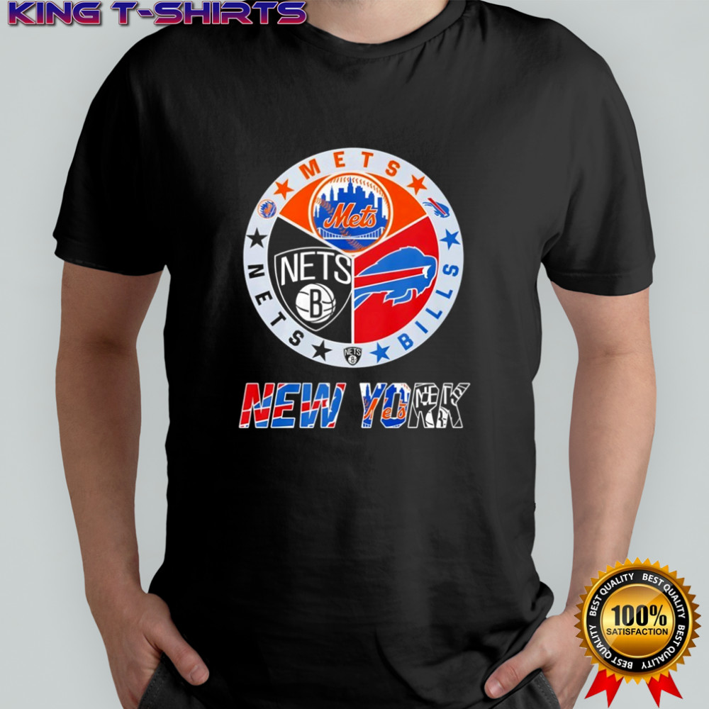 New York Mets Brooklyn Nets and Buffalo Bills mashup logo shirt