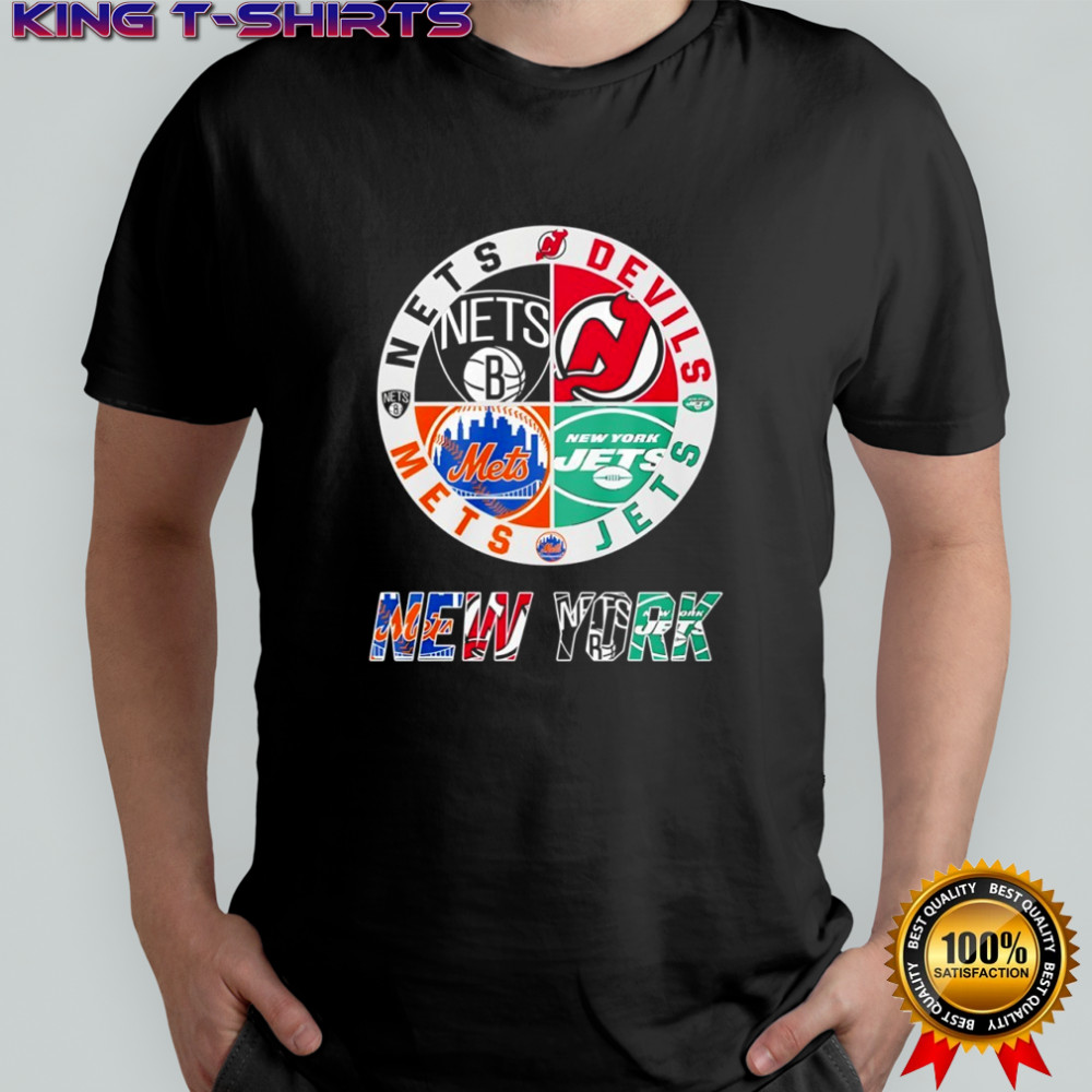 New York Mets New York Jets Brooklyn Nets and New Jersey Devils mashup logo shirt