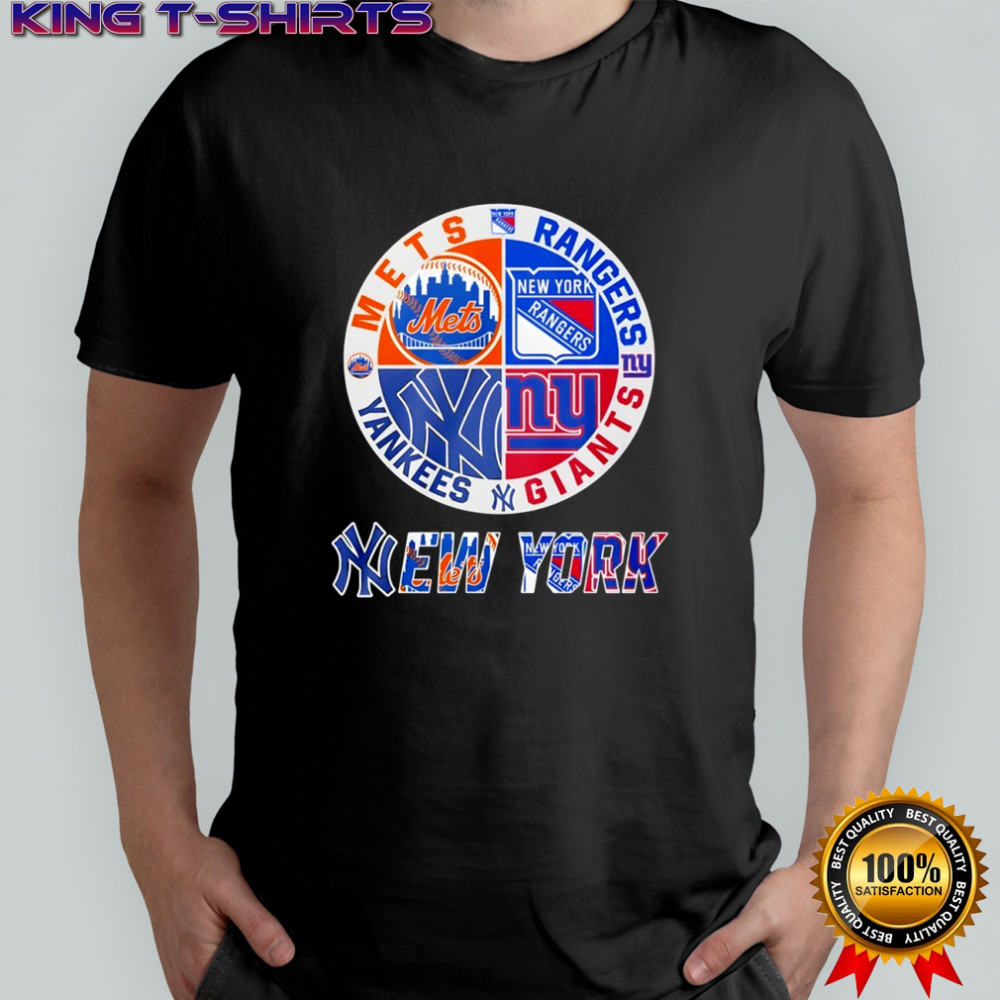 New York Mets New York Rangers New York Yankees New York Giants mashup logo shirt