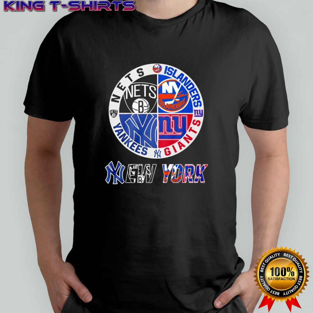 New York Yankees Brooklyn Nets New York Islanders and New York Giants mashup logo shirt