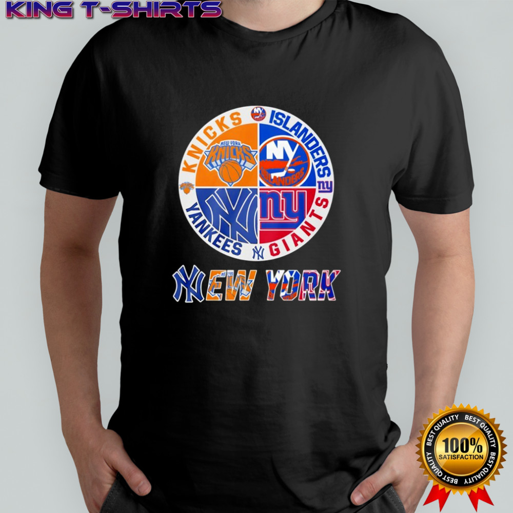 New York Yankees New York Knicks New York Islanders New York Giants mashup logo shirt
