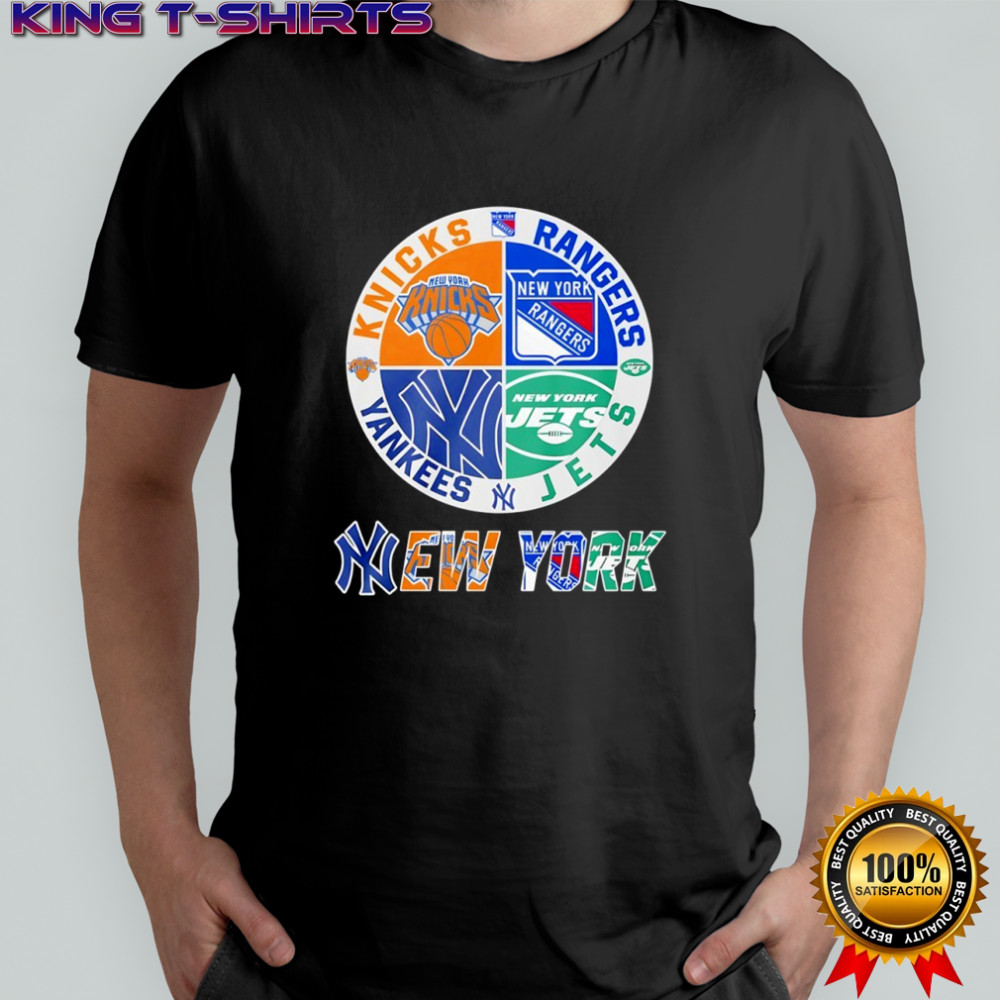 New York Yankees New York Rangers New York Jets New York Knicks mashup logo shirt