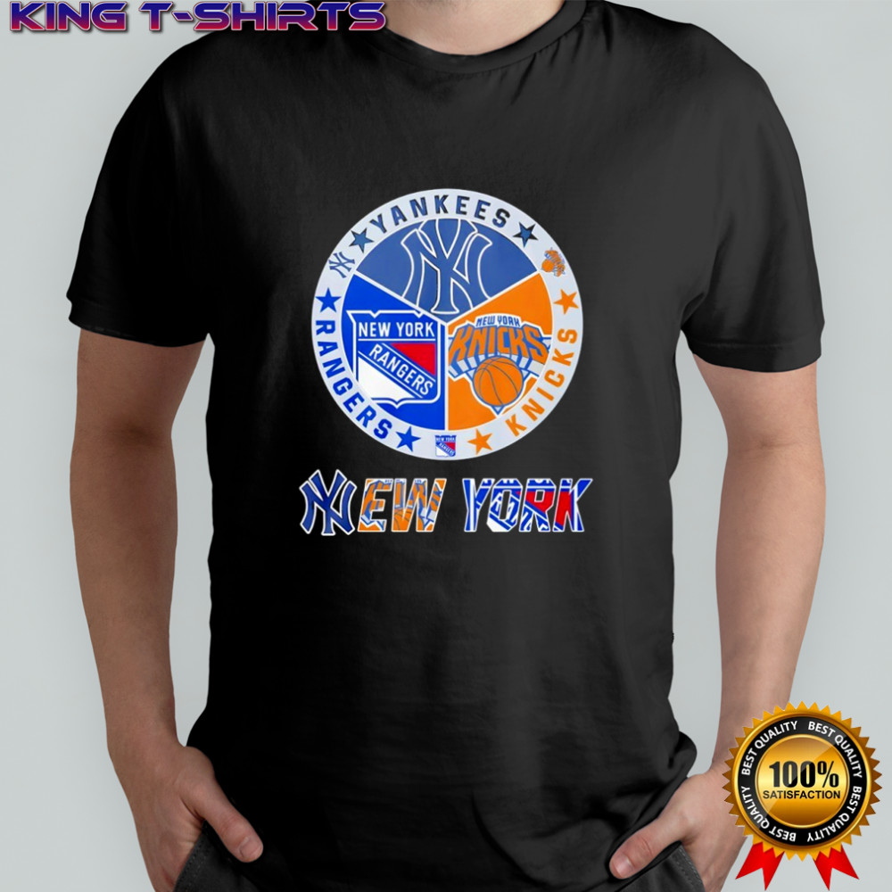 New York Yankees New York Rangers New York Knicks mashup logo shirt