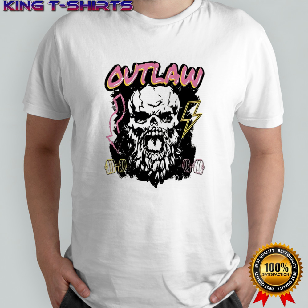 Outlaw skull arrow lighting dumbbells graphic retro shirt