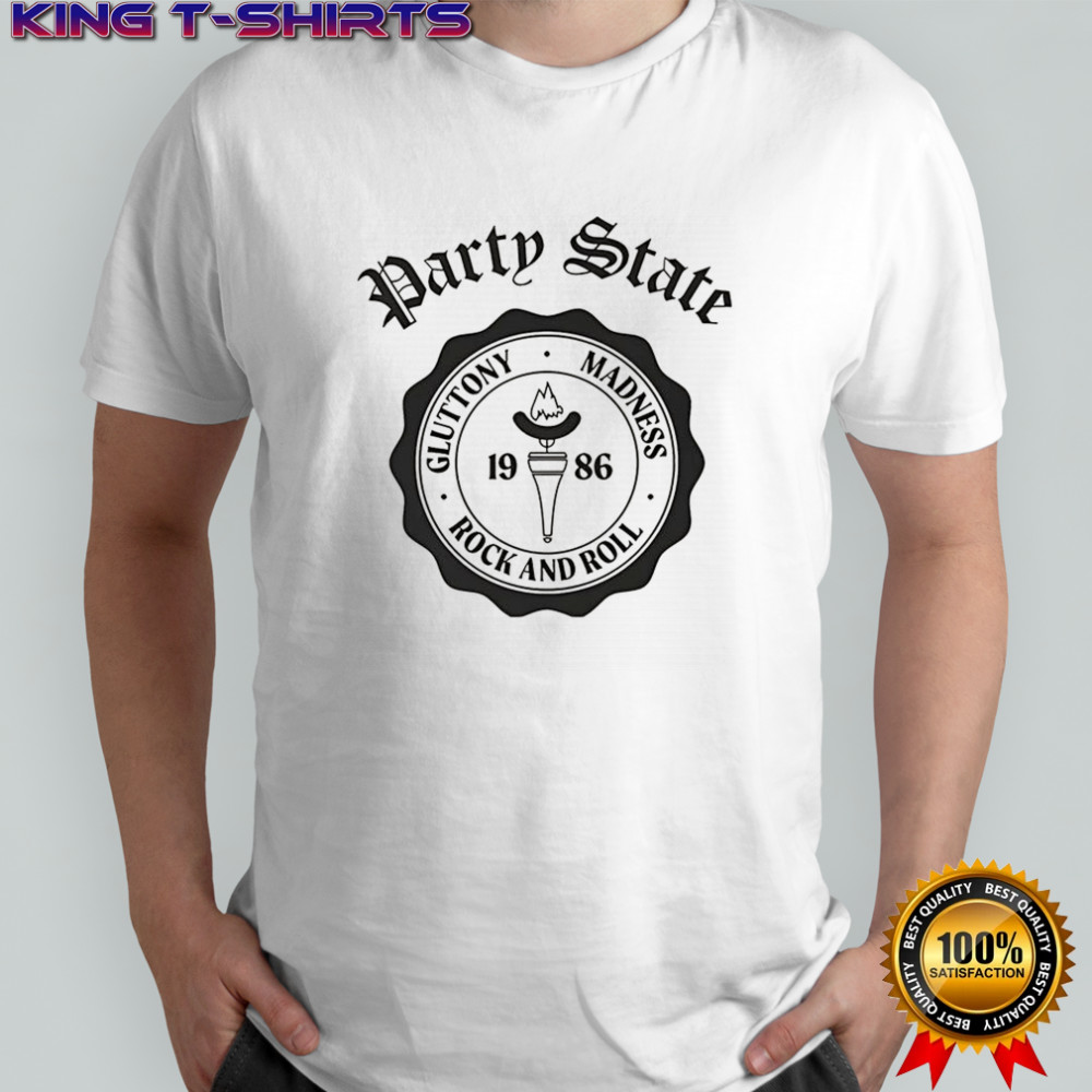 Party State Gluttony Madness rock and roll 1986 logo shirt