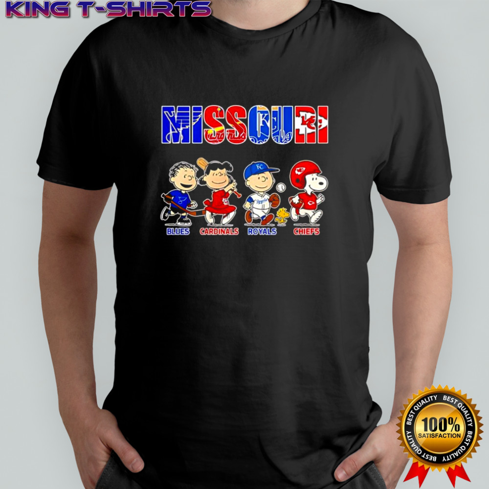 Peanuts Missouri Sports Teams x Blues Cardinals Royals and Chiefs shirt