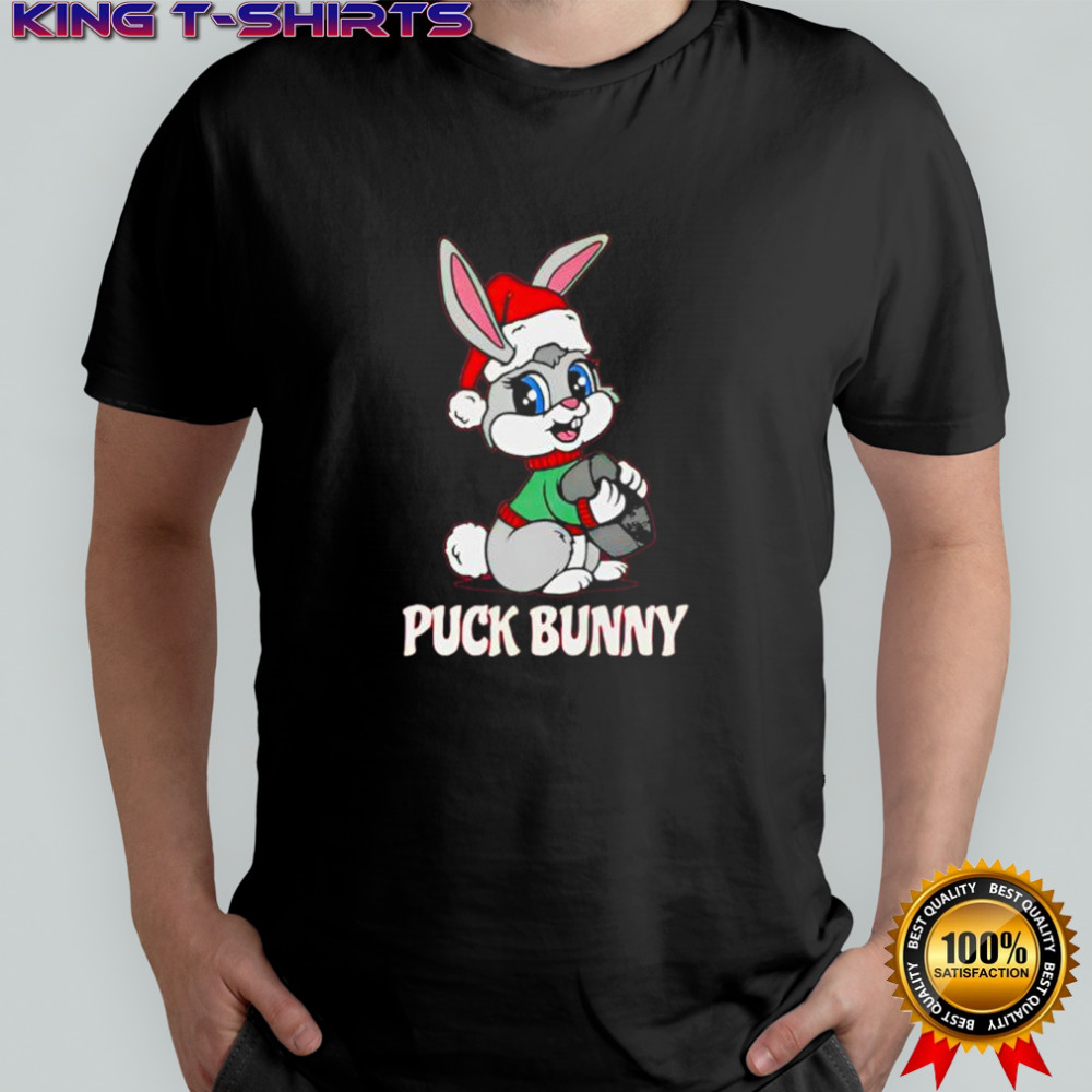 Puck Bunny Santa hat shirt