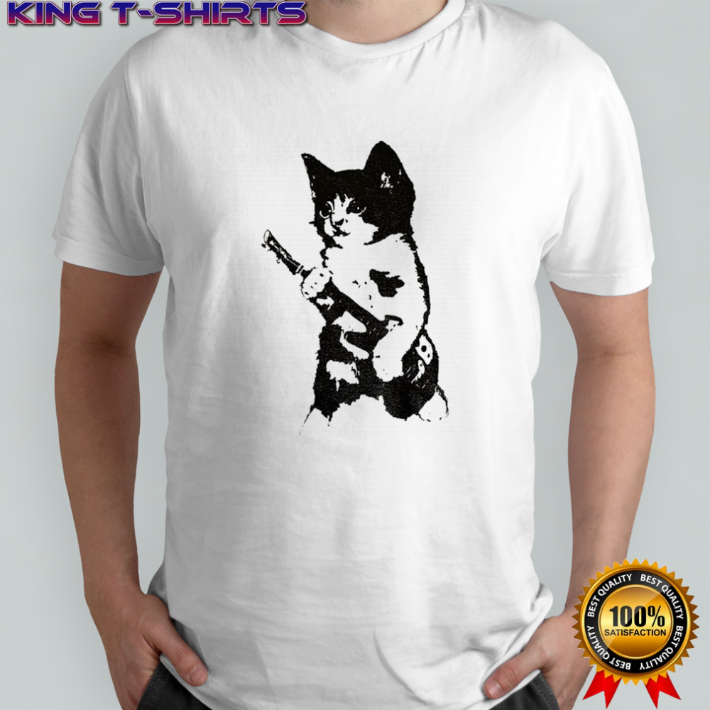 Rockstar Kitten holding gun vintage shirt
