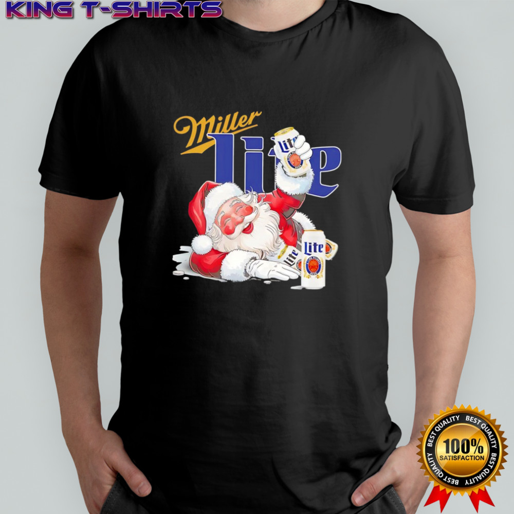 Santa Claus holding Miller Lite beer holiday Christmas shirt