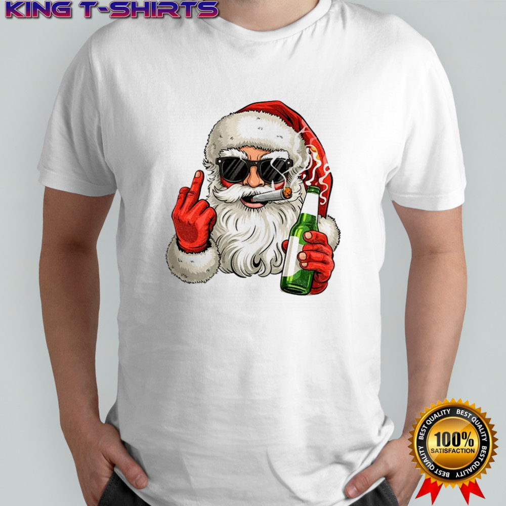 Santa Claus smoking middle finger Merry Christmas shirt