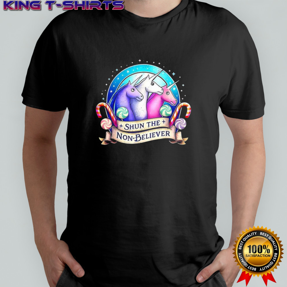 Shun the non believers Charlie the Unicorn candy logo shirt