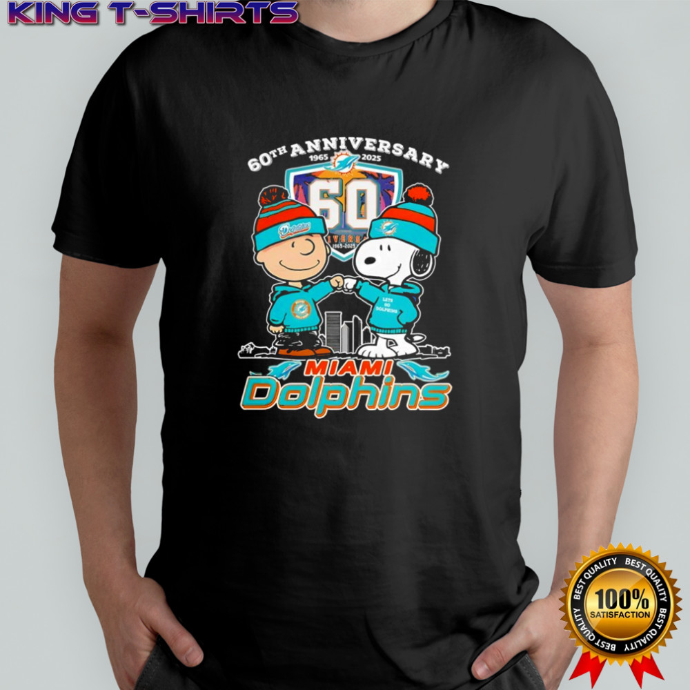 Snoopy and Charlie Brown Miami Dolphins football 60th anniversary 1965 2025 shirt